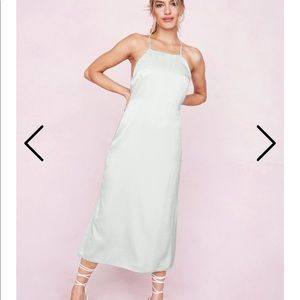 Square Neck Satin Tie back midi dress